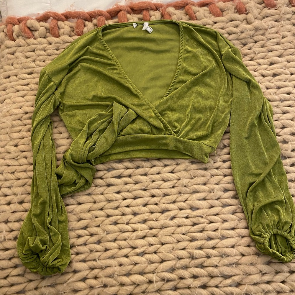 Green shimmery Groovy Princess Polly Long Sleeved Crop Top